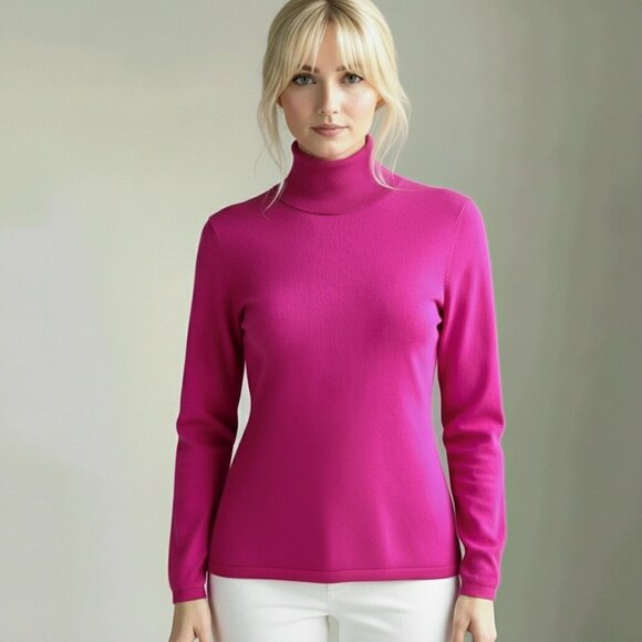 Lord & Taylor Women's Pink Barbiecore Cashmere Turtleneck Sweater Size Small - Picture 1 of 12